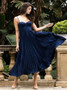 Pleated Navy Blue Satin A-Line Spaghetti Straps Prom Party Dress
