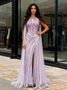 Shop 2026 ANNAKOO Lavender Tulle Beading Sheath Column Prom Dress With Slit Under 423
