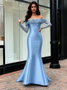 Shop 2026 ANNAKOO Off The Shoulder Beading Blue Trumpet Mermaid Satin Prom Dress Under 299