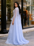 Shop 2026 Annakoo  Blue Beading Cap Sleeves Tulle Sheat Column Prom Dress