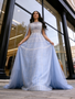 Shop 2026 Annakoo  Blue Beading Cap Sleeves Tulle Sheat Column Prom Dress
