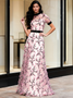 Shop 2026 ANNAKOO Pink Floral High Neck A Line Short Sleeve Prom Dress Under 189
