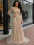 Shop 2026 ANNAKOO Champagne Beading Long Sleeves Tulle Trumpet Mermaid Prom Dress Under 399