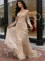Shop 2026 ANNAKOO Champagne Beading Long Sleeves Tulle Trumpet Mermaid Prom Dress Under 399