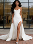 Mermaid Front Slit Sweep Train Wedding Satin Sweetheart Wedding Dress