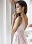  V-Neck Long Elegant Sleeveless Pink Satin Prom Dress
