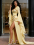 Shop 2026 ANNAKOO Long Sleeve Sweetheart Chiffon Beading Yellow Prom Dress With Slit Under 289