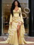 Shop 2026 ANNAKOO Long Sleeve Sweetheart Chiffon Beading Yellow Prom Dress With Slit Under 289