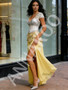 Shop 2026 ANNAKOO Chiffon Cap Sleeve Beading Yellow Corset Prom Dress Under 287
