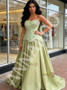 Shop 2026 ANNAKOO Green Beading A Line Sweetheart Satin Prom Dress Under 289