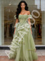 Shop 2026 ANNAKOO Green Off The Shoulder Tulle A Line Ruffles Prom Dress Under 168