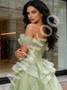 Shop 2026 ANNAKOO Green Off The Shoulder Tulle A Line Ruffles Prom Dress Under 168