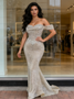 Shop 2026 ANNAKOO Silver Sequin Trumpet Mermaid Off The Shoulder Prom Dress Under 239