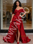 Shop 2026 ANNAKOO Red Off The Shoulder Satin A Line Ruffles Prom Dress With Slit Under 189
