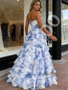 Shop 2026 ANNAKOO Blue Print Sweetheart A Line Ruffles Tulle Prom Dress Under 239