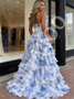 Shop 2026 ANNAKOO Blue Print Sweetheart A Line Ruffles Tulle Prom Dress Under 239