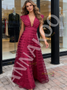 Shop 2026 ANNAKOO Fuchsia A Line Ruffles Tulle V Neck Prom Dress Under 198