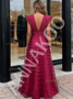 Shop 2026 ANNAKOO Fuchsia A Line Ruffles Tulle V Neck Prom Dress Under 198