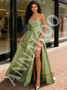 Shop 2026 ANNAKOO Green Strapless A Line Satin Ruched Prom Dress With Slit Under 168