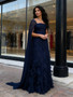 Shop 2026 ANNAKOO Navy Square Long Sleeve Ruffles Tulle A Line Prom Dress Under 269