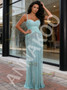 Shop 2026 ANNAKOO Mint Spaghetti Straps Ruched Tulle Sheath Column Prom Dress Under 239