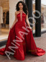 Shop 2026 ANNAKOO Red Halter Corset A Line Satin Prom Dress Under 168