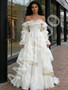 Shop 2026 ANNAKOO Vintage Off The Shoulder Long Sleeve Satin Wedding Dress Under 259