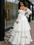 Shop 2026 ANNAKOO Vintage Off The Shoulder Long Sleeve Satin Wedding Dress Under 259