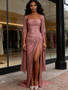 Shop 2026 ANNAKOO Pink Strapless Ruched Sheath Column Shawl Prom Dress With Slit Under 239