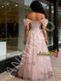 Shop 2026 ANNAKOO Pink Off The Shoulder Flower A Line Sparkle Prom Dress Under 178