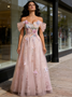 Shop 2026 ANNAKOO Pink Off The Shoulder Flower A Line Sparkle Prom Dress Under 178