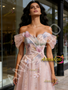 Shop 2026 ANNAKOO Pink Off The Shoulder Flower A Line Sparkle Prom Dress Under 178
