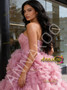 Shop 2026 ANNAKOO Pink Strapless Ruffles Tulle Ball Gown Prom Dress Under 289