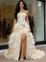 Shop 2026 ANNAKOO Vintage Yellow A Line Flower Ruffles Tulle Prom Dress With Slit Under 499