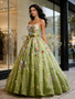 Shop 2026 ANNAKOO Green Flower Tulle A Line Sweetheart Pricess Prom Dress Under 299