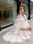 Pink Tulle Off The Shoulder Appliques Ruffles Prom Dress