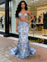 Shop 2026 ANNAKOO Blue V Neck Trumpet Mermaid Straps Beading Print Prom Dress Under 239