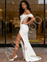 Shop 2026 ANNAKOO Off The Shoulder Sheer Trumpet Mermaid Satin Wedding Dress WIth Slit Under 199