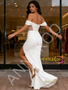 Shop 2026 ANNAKOO Off The Shoulder Sheer Trumpet Mermaid Satin Wedding Dress WIth Slit Under 199