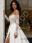 Shop 2026 ANNAKOO Off The Shoulder Long Sleeve Satin Lace Wedding Dress With Slit Under 199