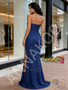 Shop 2026 ANNAKOO Blue Strapless Trumpet Mermaid Flower Prom Dress With Slit Under 199