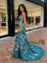 Shop 2026 ANNAKOO Green V Neck Trumpet Mermaid Sequin Floral Prom Dress Under 199