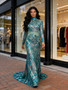 Shop 2026 ANNAKOO Long Sleeve High Neck Sequin Floral Green Prom Dress Under 199
