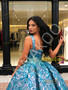 Ball Gown Square Sequin Print Green Prom Dress