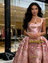 Shop 2026 ANNAKOO Pink Sequin Detachable Train Floral Sheath Column Prom Dress Under 289