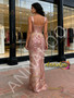 Shop 2026 ANNAKOO Pink Sequin Detachable Train Floral Sheath Column Prom Dress Under 289