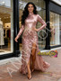 Shop 2026 ANNAKOO High Neck Rose Gold Sequin Floral Print Prom Dress With Slit Under 199