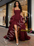 Shop 2026 ANNAKOO Burgundy Ruffles Tulle Square High Low Prom Dress Under 288