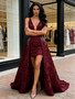 Shop 2026 ANNAKOO Burgundy V Neck Beading High Low A Line Prom Dress Under 239