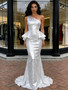 Shop 2025 ANNAKOO Silver Sequin One Shoulder Ruffles Trumpet Mermaid Prom Dress Under 169